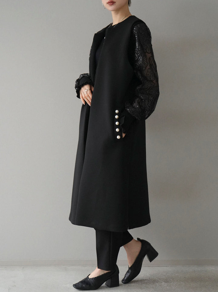 [SET] Pearl design ponte long gilet + sequin sheer sleeve knit top + easy tapered pants (3set)