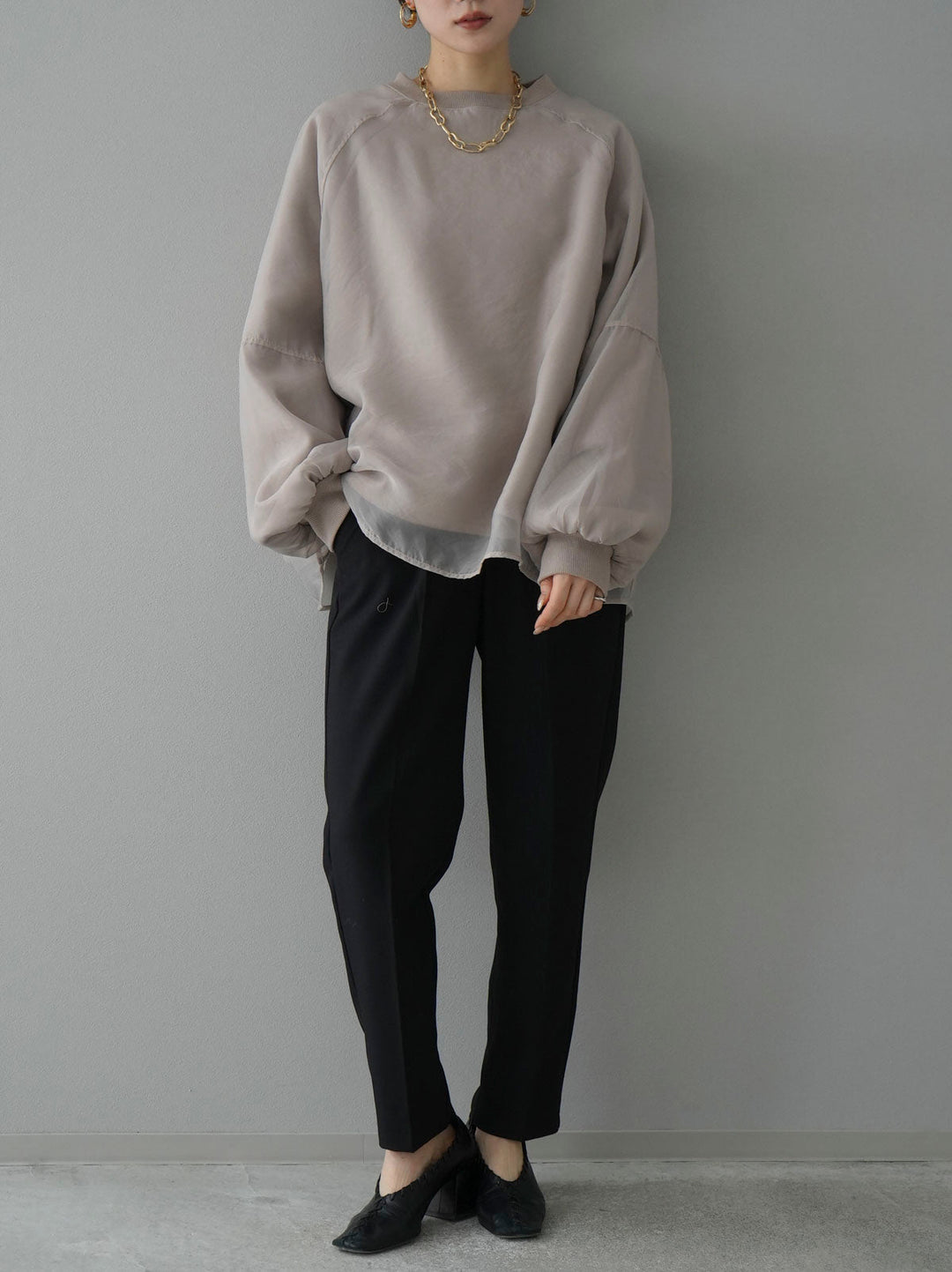 [SET] Sheer layered fleece sweatshirt pullover + easy tapered pants (2set)