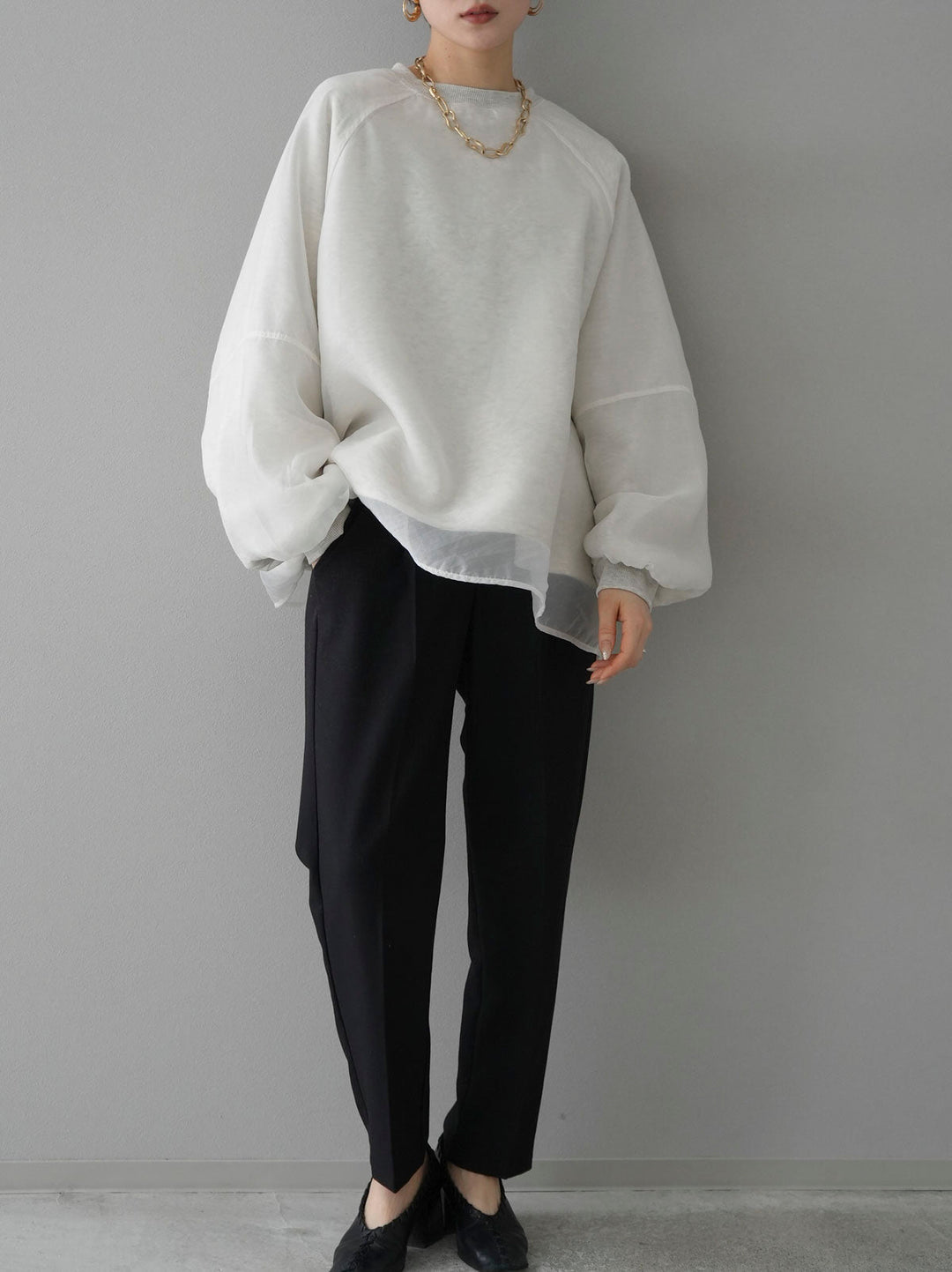 [SET] Sheer layered fleece sweatshirt pullover + easy tapered pants (2set)