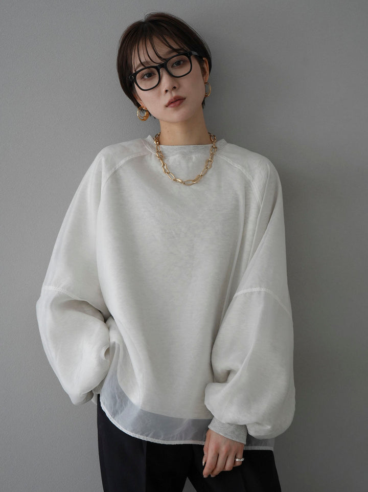 [SET] Sheer layered fleece sweatshirt pullover + easy tapered pants (2set)