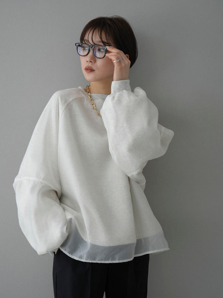 [SET] Sheer layered fleece sweatshirt pullover + easy tapered pants (2set)