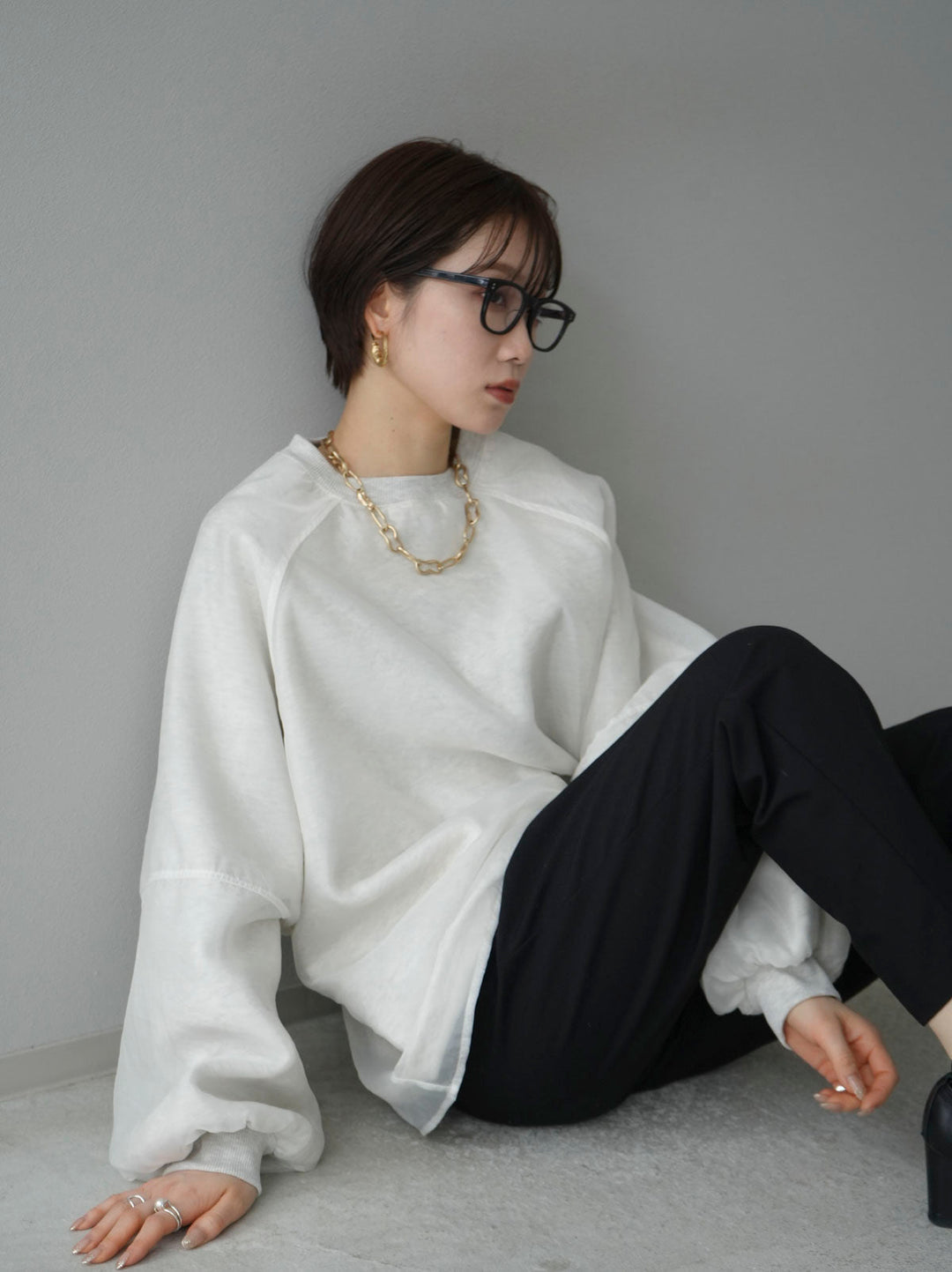 [SET] Sheer layered fleece sweatshirt pullover + easy tapered pants (2set)