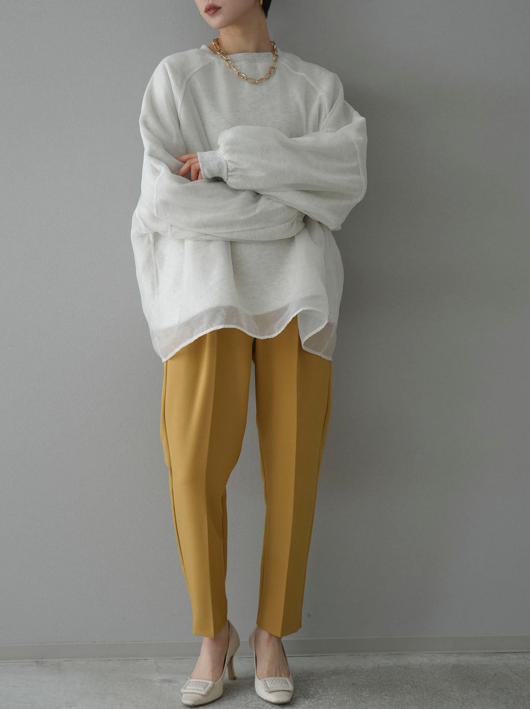 [SET] Sheer layered fleece sweatshirt pullover + easy tapered pants (2set)