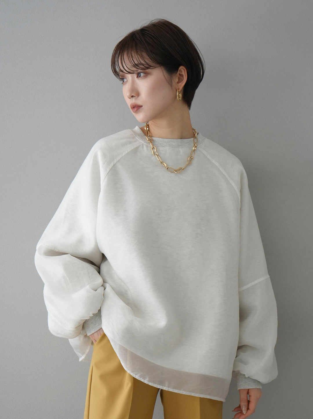 [SET] Sheer layered fleece sweatshirt pullover + easy tapered pants (2set)