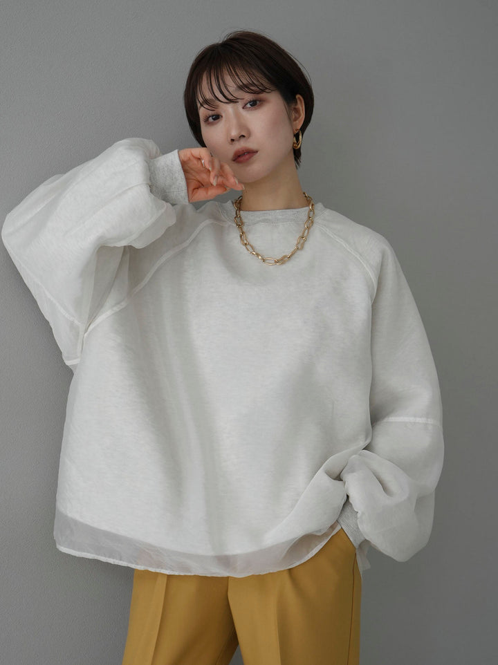 [SET] Sheer layered fleece sweatshirt pullover + easy tapered pants (2set)