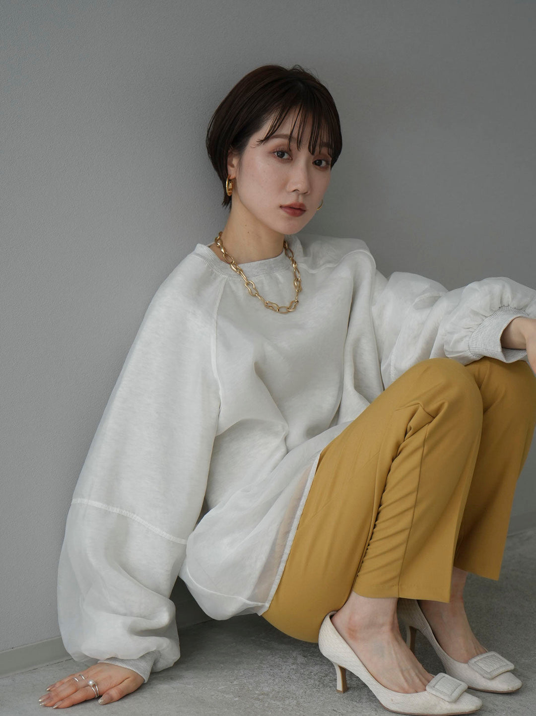 [SET] Sheer layered fleece sweatshirt pullover + easy tapered pants (2set)