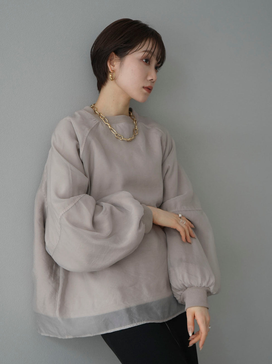 [SET] Sheer layered fleece sweatshirt pullover + front zip knit tight skirt (2set)