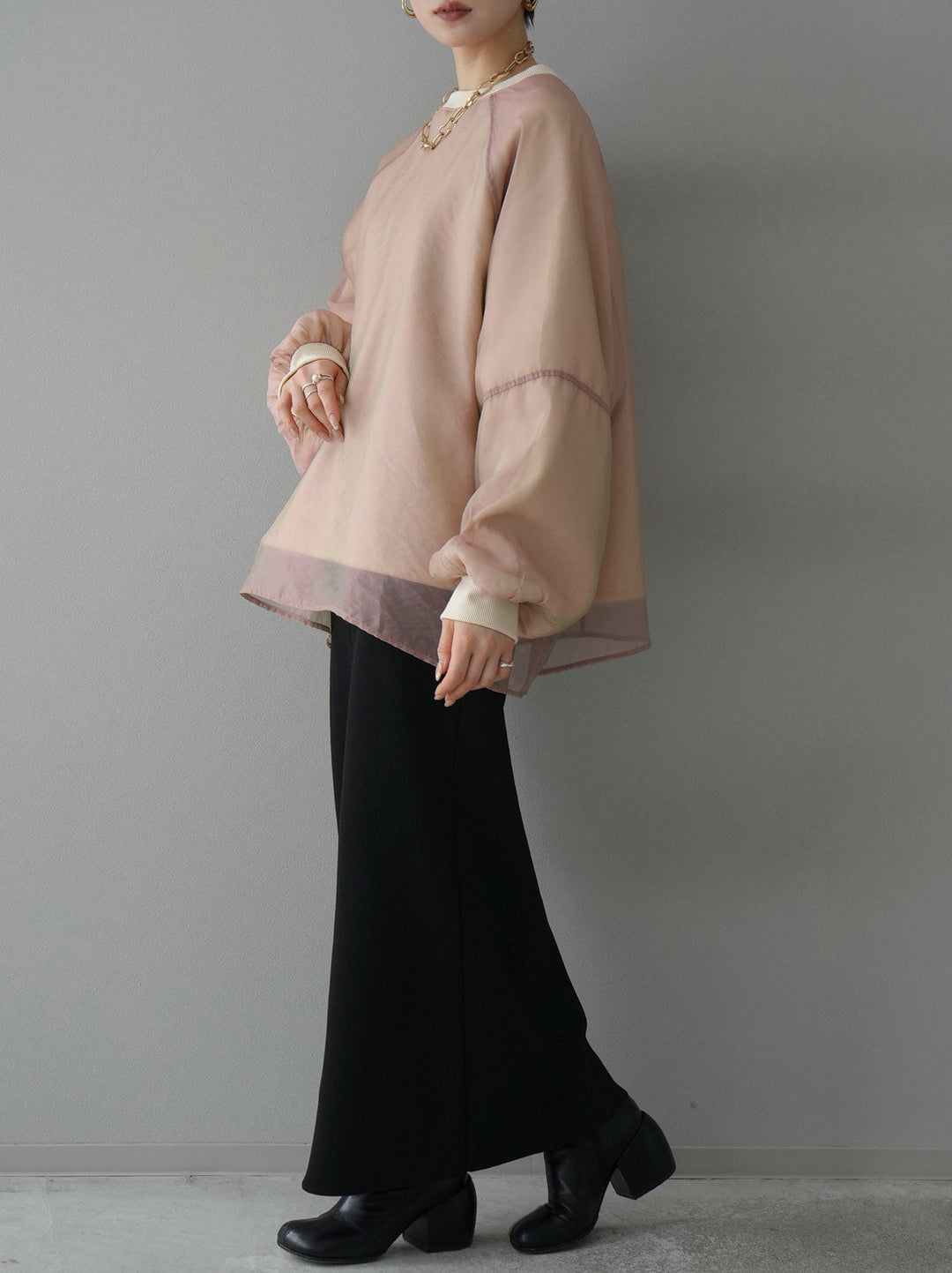 [SET] Sheer layered fleece sweatshirt pullover + front zip knit tight skirt (2set)