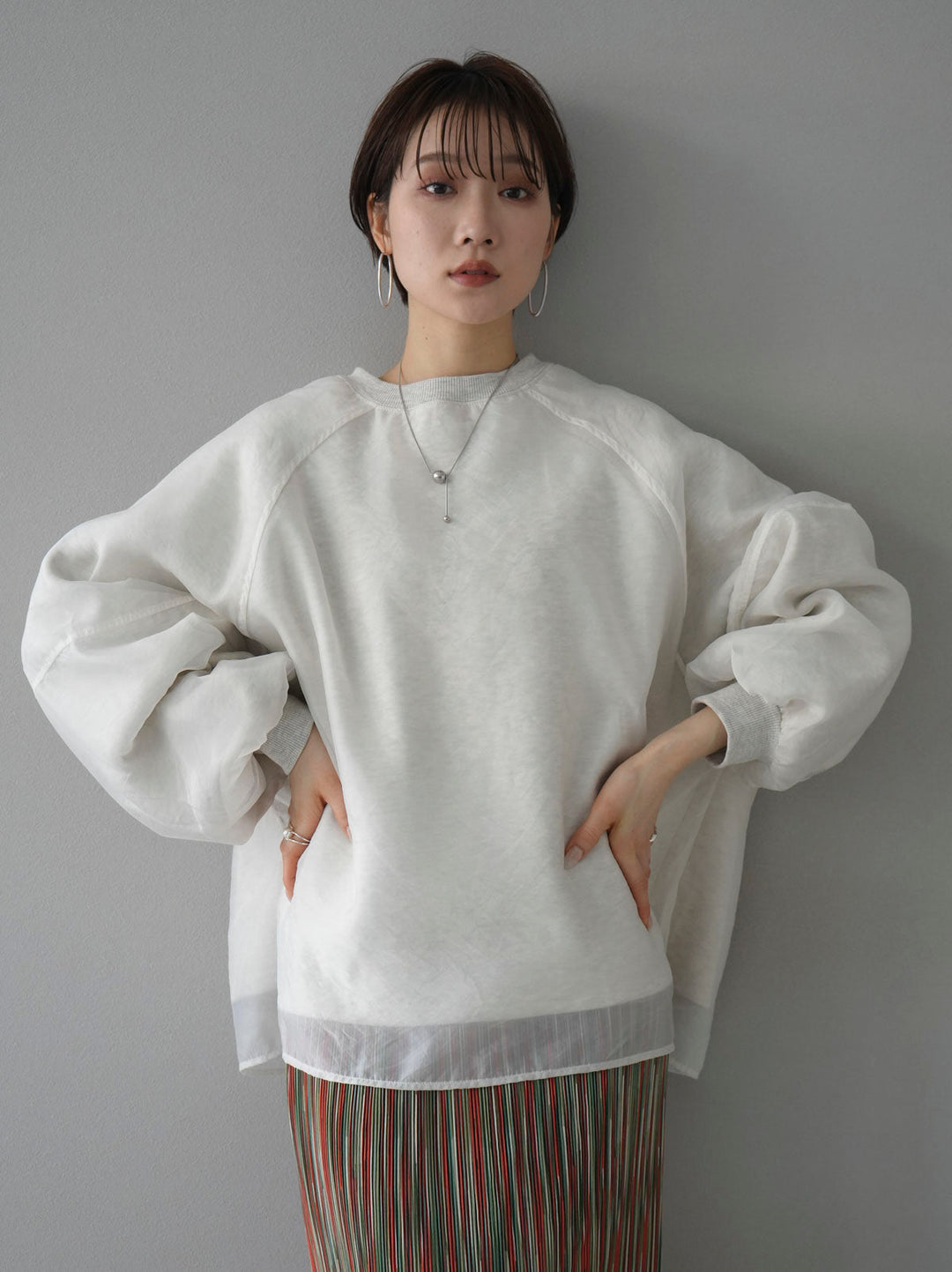 [SET] Sheer layered fleece sweatshirt pullover + multi-color I-line pleated skirt (2 sets)