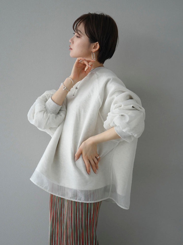 [SET] Sheer layered fleece sweatshirt pullover + multi-color I-line pleated skirt (2 sets)