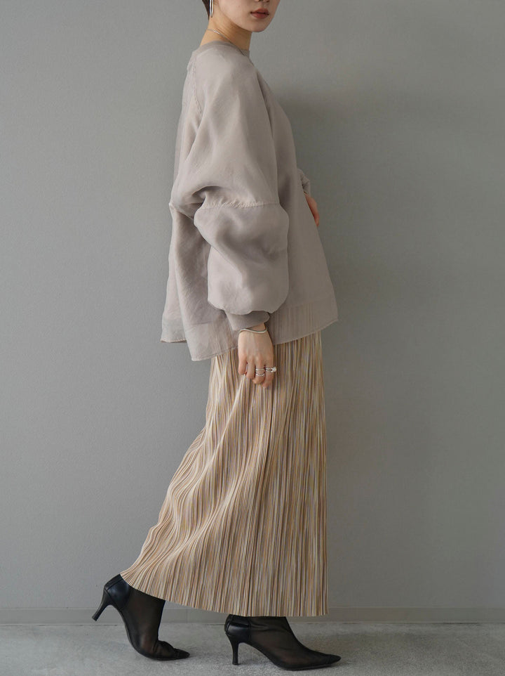 [SET] Sheer layered fleece sweatshirt pullover + multi-color I-line pleated skirt (2 sets)