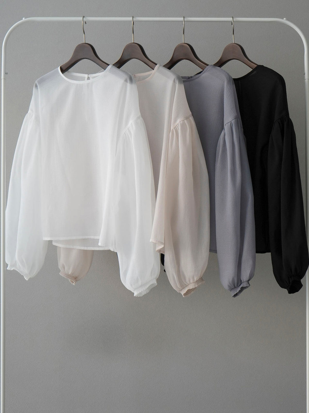 [SET] Volume sleeve washer sheer blouse + double tuck wide pants (2set)