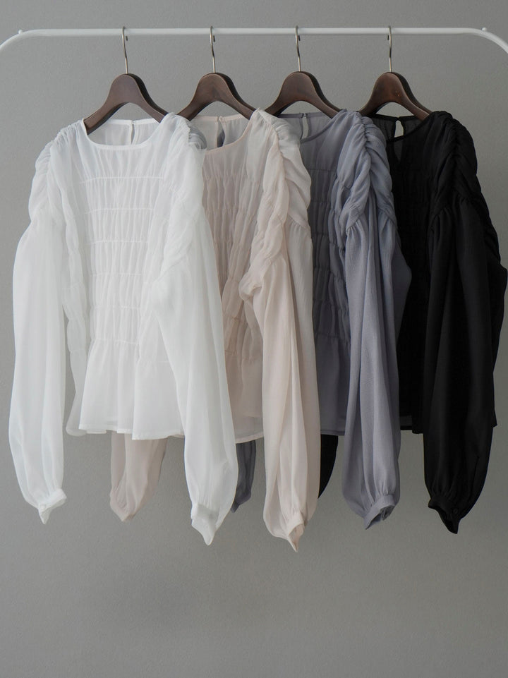 [SET] Shirring washer sheer blouse + shirring washer sheer blouse (2set)