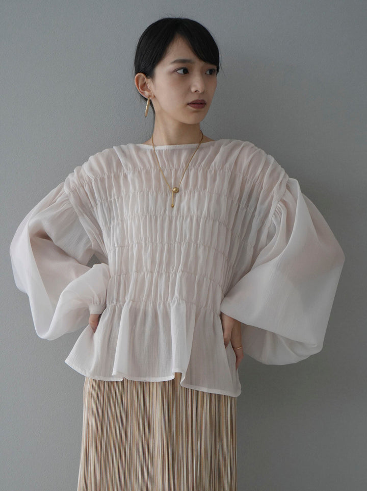 [SET] Shirring washer sheer blouse + multi-color I-line pleated skirt (2set)