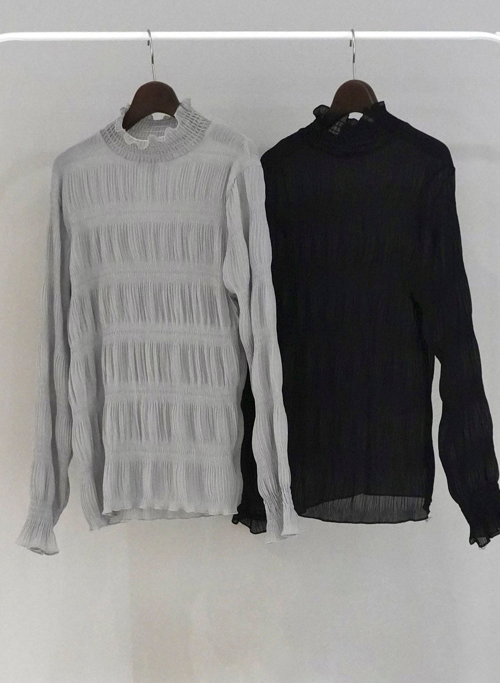 [SET] Front zip denim fringe dress + shirred chiffon blouse (2set)