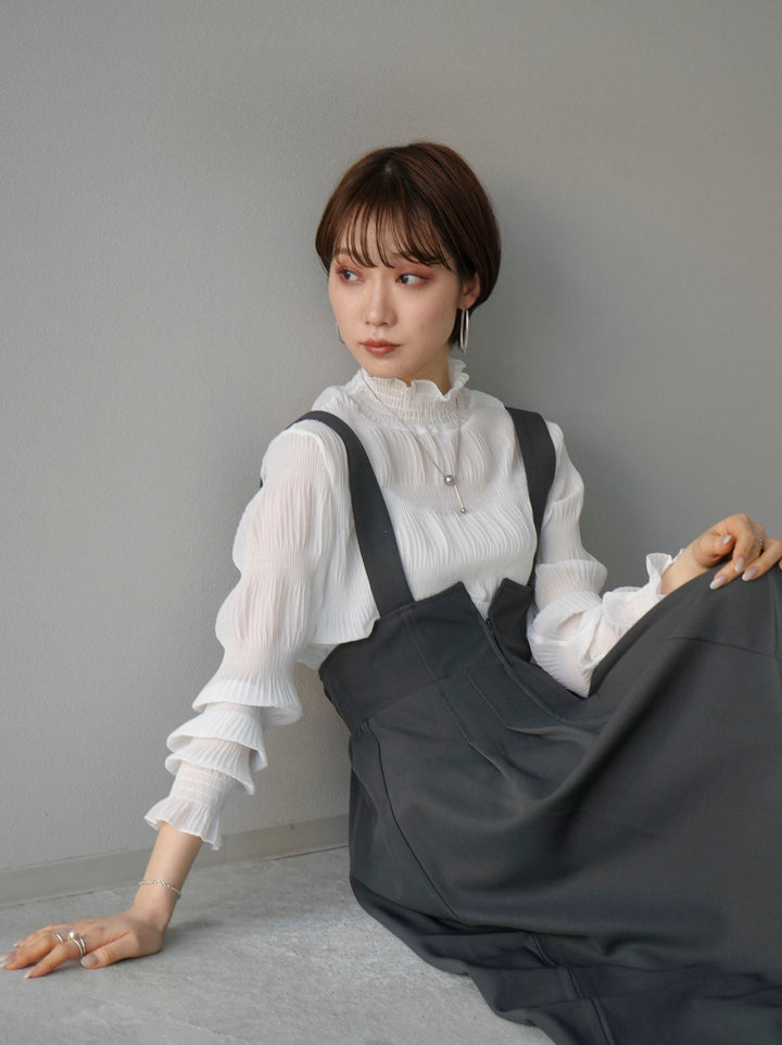[SET] Shirring chiffon blouse + 2WAY flare jumper skirt (2set)