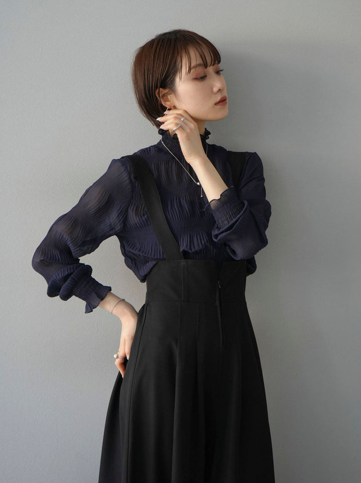 [SET] Shirring chiffon blouse + 2WAY flare jumper skirt (2set)