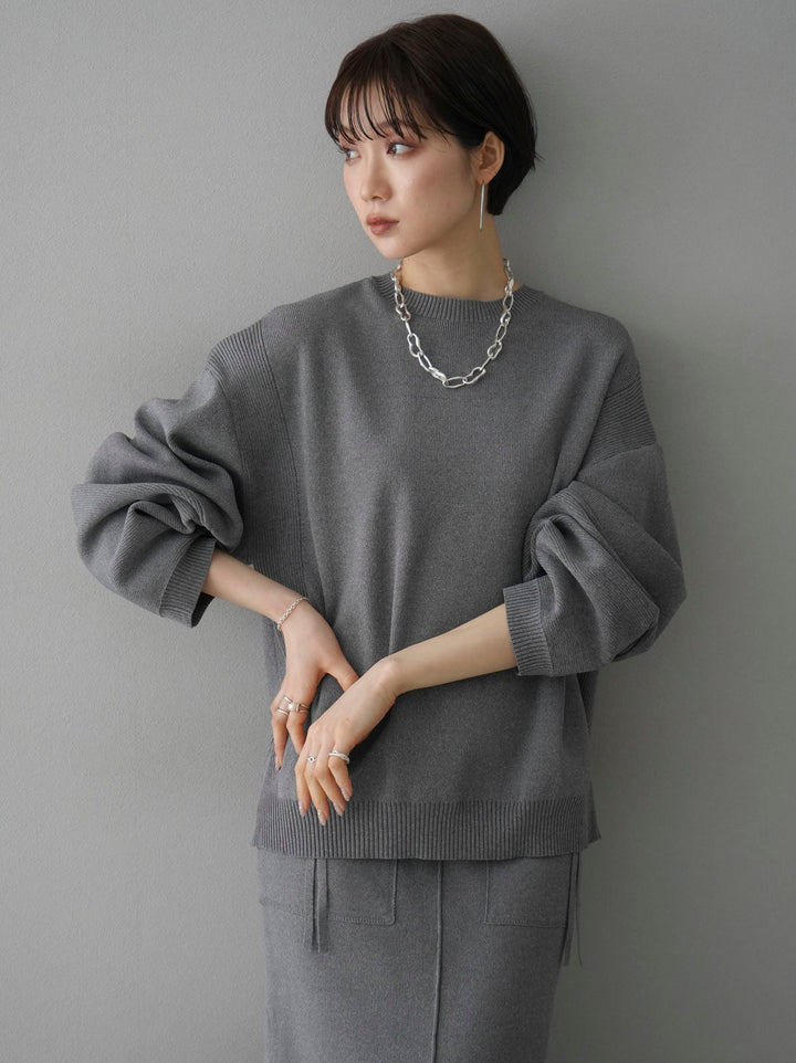 [SET] 後拉鍊米蘭羅紋針織套頭衫 + 口袋設計米蘭羅紋針織半身裙 (2set)