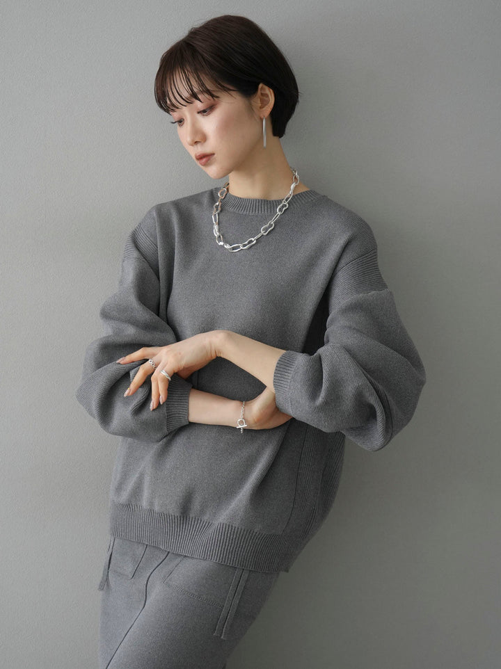 [SET] Back zip Milan rib knit pullover + pocket design Milan rib knit skirt (2set)