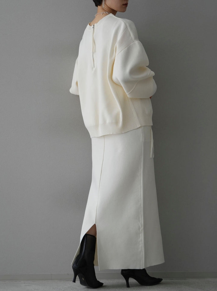 [SET] 後拉鍊米蘭羅紋針織套頭衫 + 口袋設計米蘭羅紋針織半身裙 (2set)