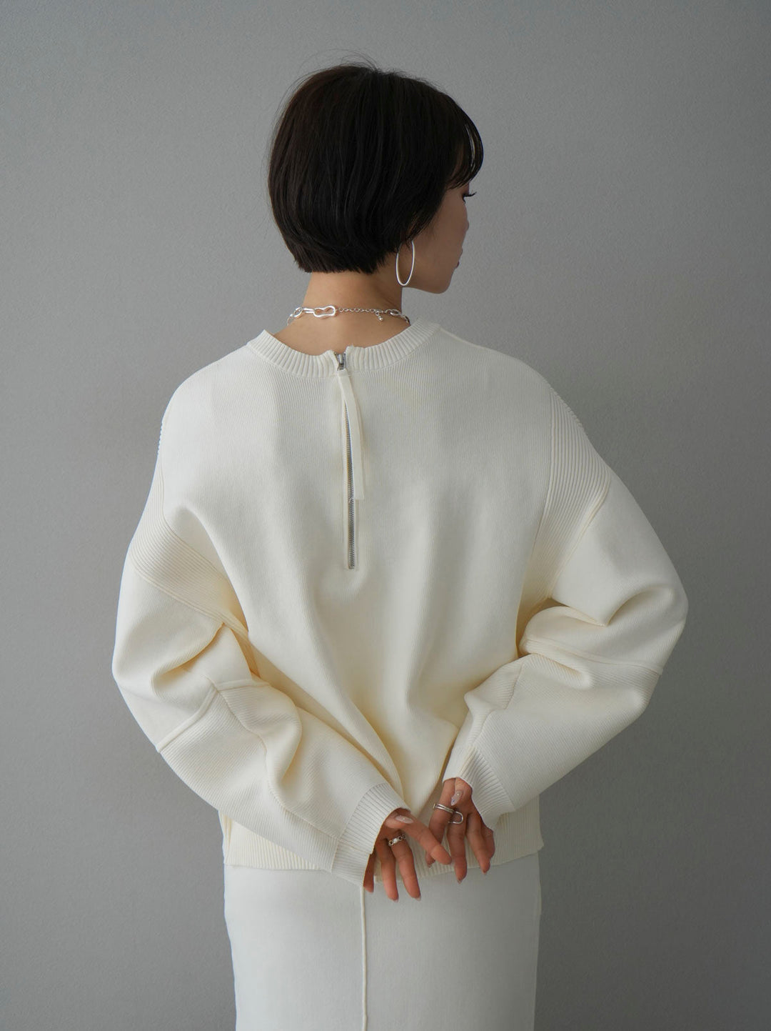 [SET] Back zip Milan rib knit pullover + pocket design Milan rib knit skirt (2set)