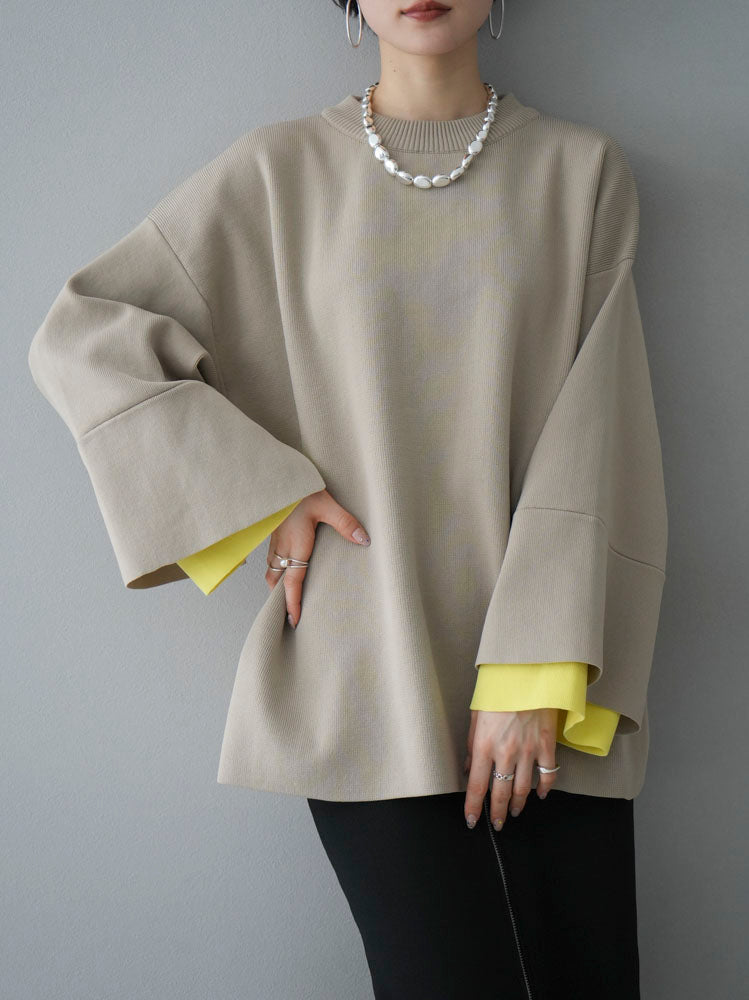 [SET] Color-matched sleeve Milano rib knit pullover + Color-matched sleeve Milano rib knit pullover (2 sets)