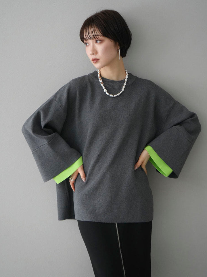 [SET] Color-matched sleeve Milano rib knit pullover + Color-matched sleeve Milano rib knit pullover (2 sets)