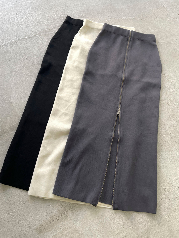 [SET]配色スリーブミラノリブニットプルオーバー+フロントジップニットタイトスカート(2set)