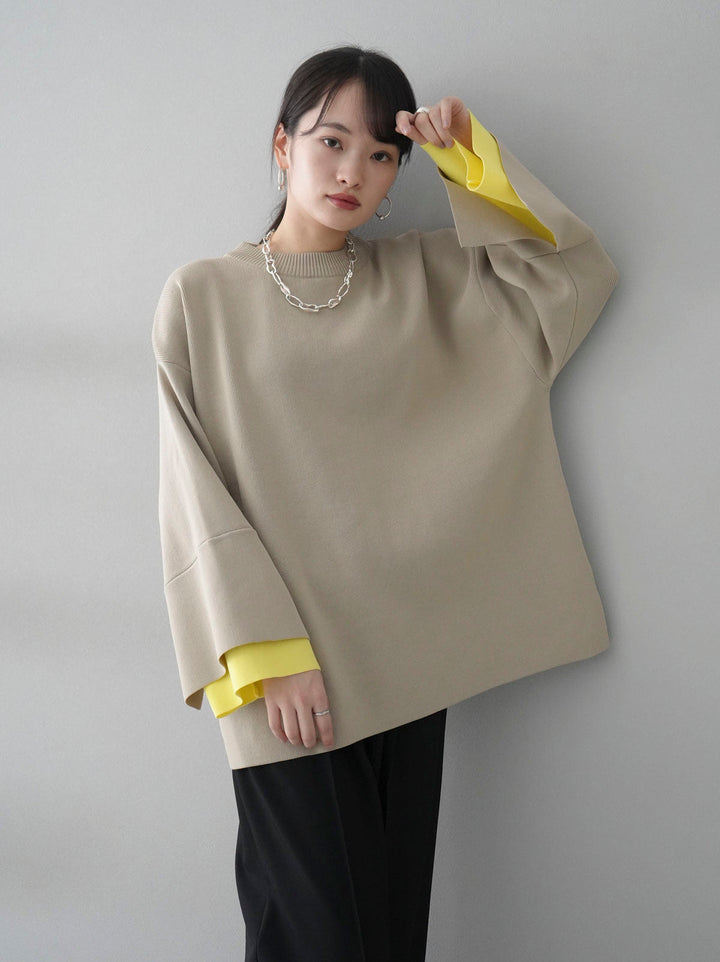 [SET] Color-matched sleeve Milan rib knit pullover + design tuck wide pants (2 sets)