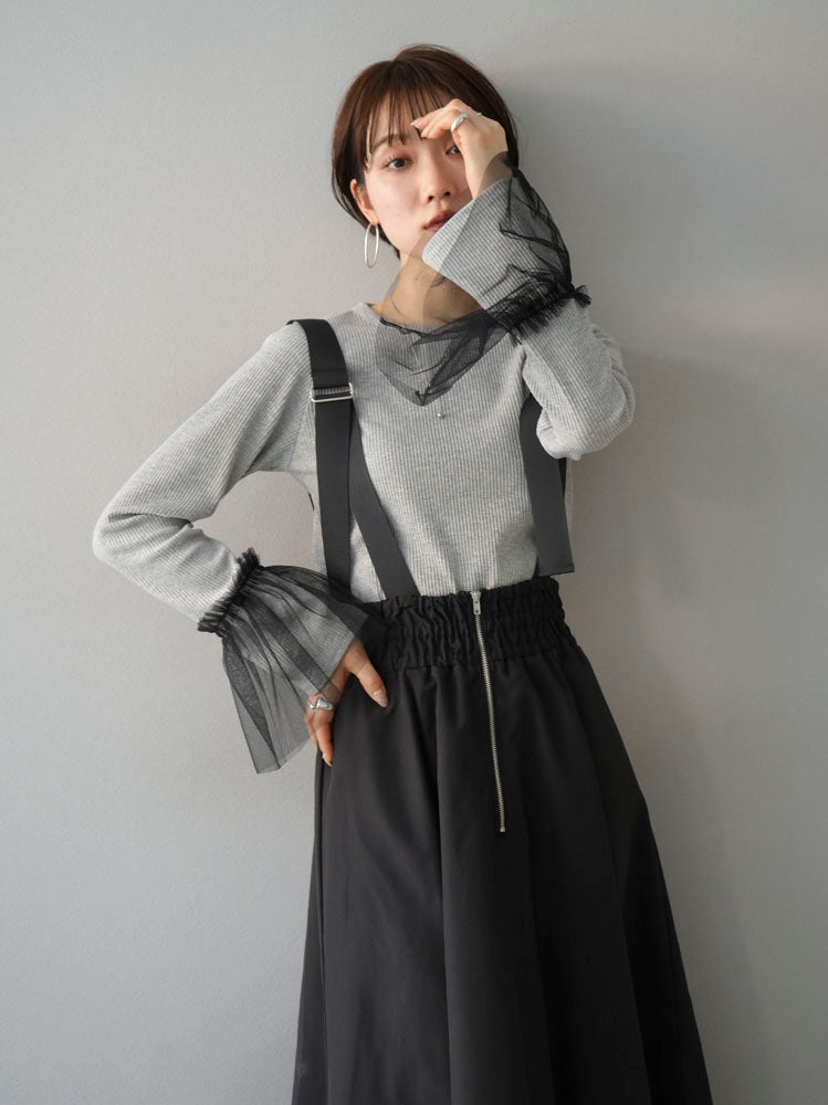 SET]チュールカフスリブカットソー+サスペンダー2WAYベネシャンフレア