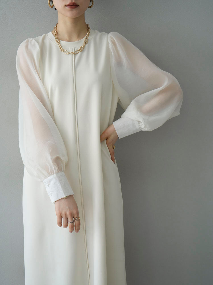 [SET] Cut Georgette Tulle Sleeve Dress + Choice of Necklace Set (2set)