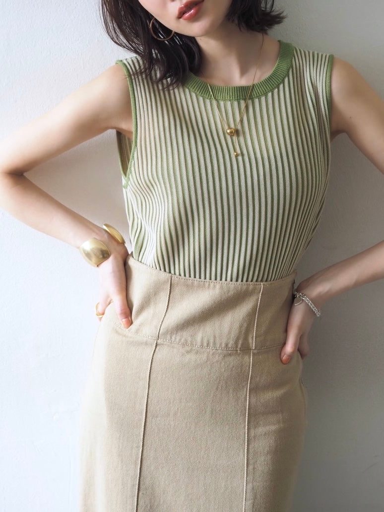 SET]ストライプノースリーブニットトップス+ストライプノースリーブ