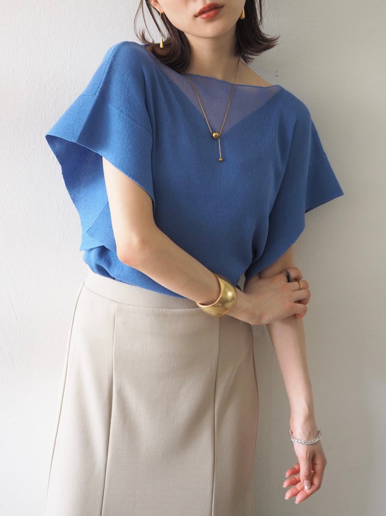 [SET] Mixed material flare French sleeve knit + Georgette mermaid skirt (2set)