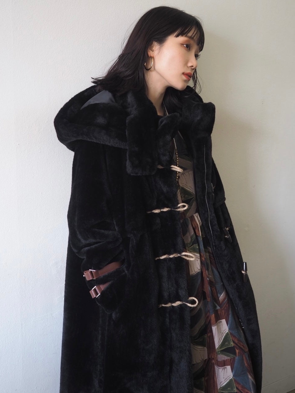 SET]Yukko collaboration eco fur duffle long coat+PEARL with