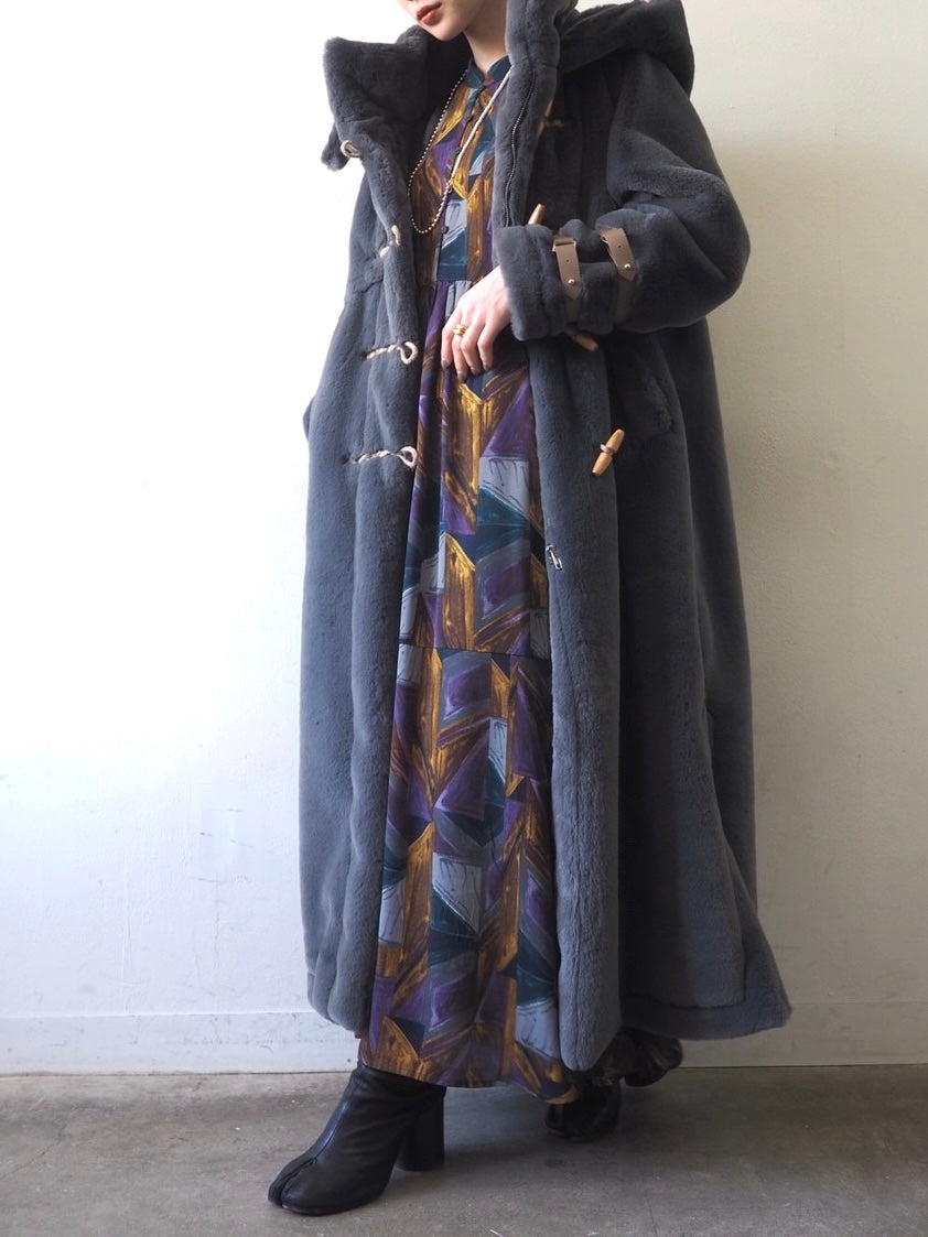 SET]Yukko collaboration eco fur duffle long coat+PEARL with ...