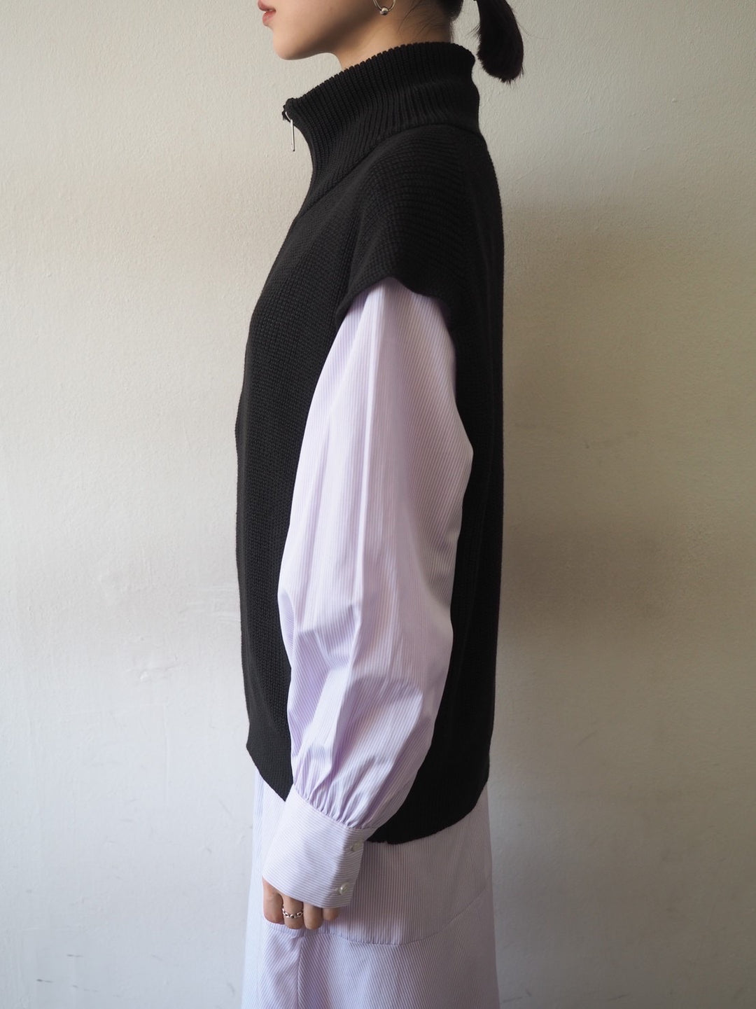 [Ready to ship] High neck zip knit vest/black