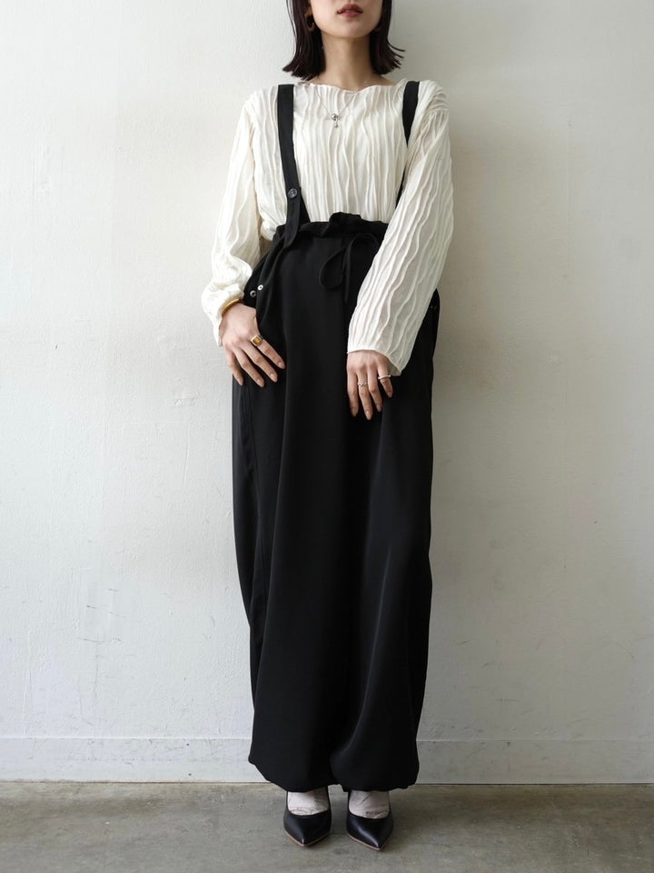 Drawstring military pants with suspenders/Black