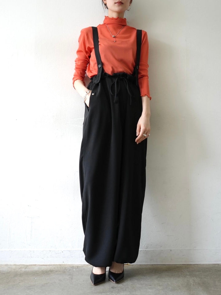Drawstring military pants with suspenders/Black
