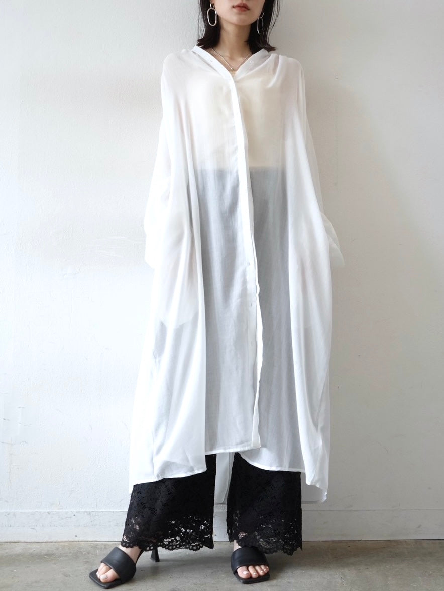 立領透明襯衫洋裝/白色