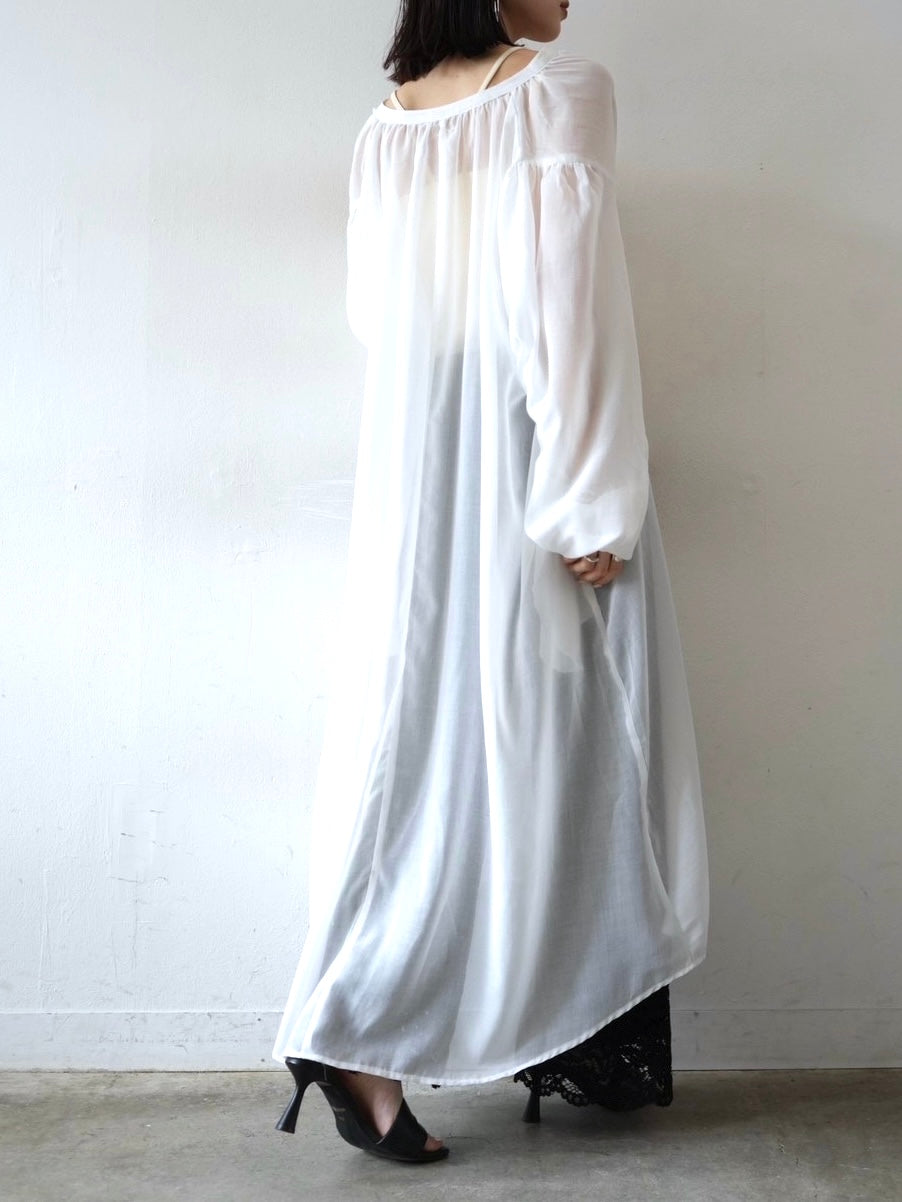 立領透明襯衫洋裝/白色