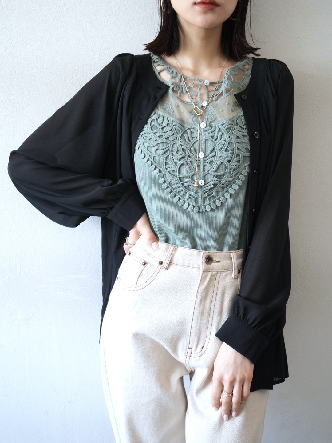 Design lace tank top/green