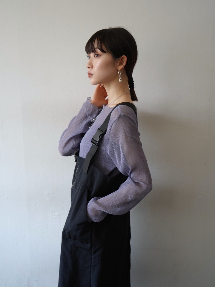 [Pre-order] Front zip nylon jumper skirt/black