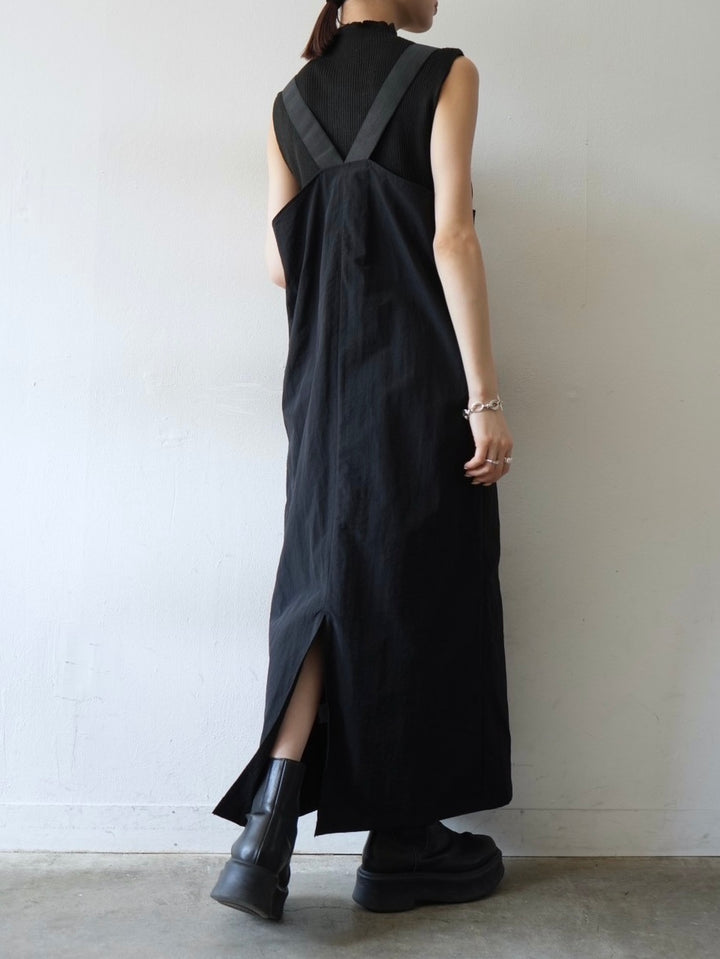 [Pre-order] Front zip nylon jumper skirt/black