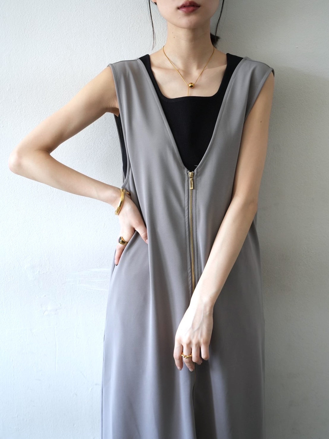 [Pre-order] Multi-way zip design dress/gray