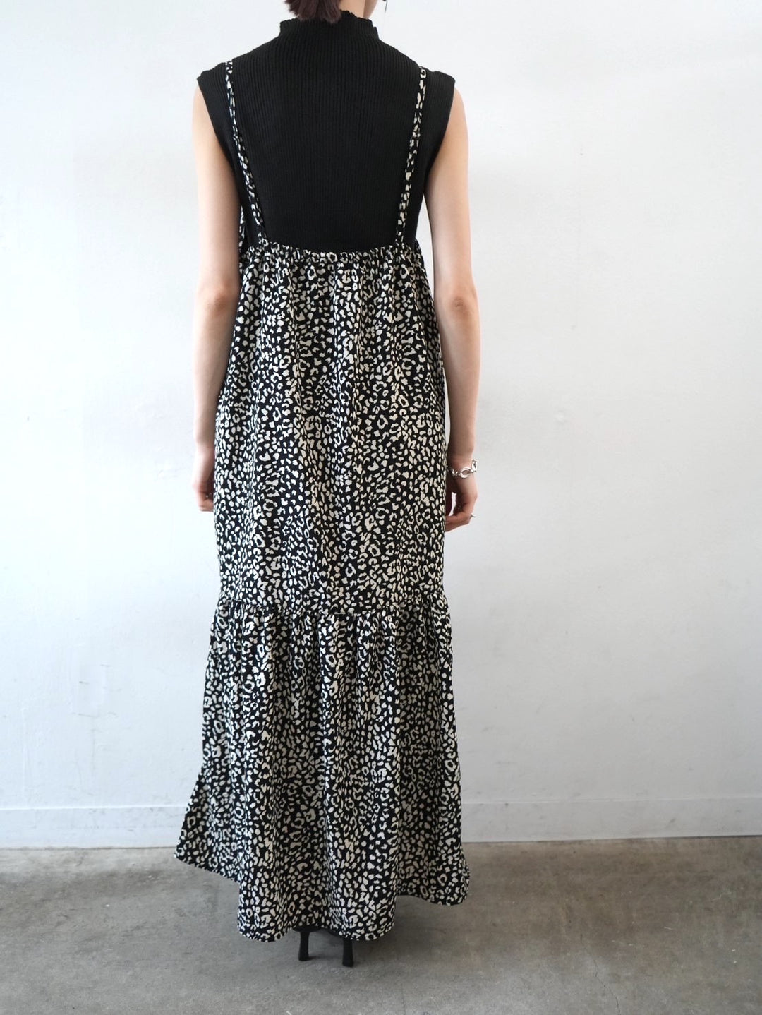 [Pre-order] Animal print tiered camisole dress/black