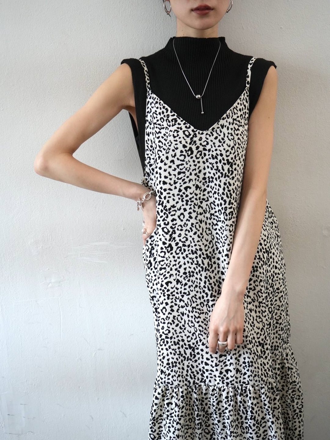 [Pre-order] Animal print tiered camisole dress/off-white