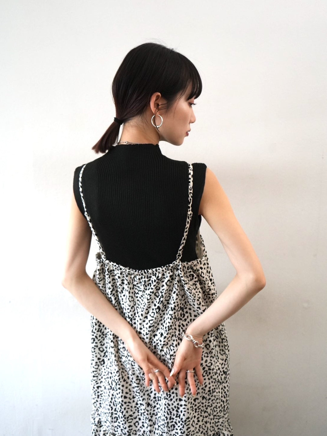 [Pre-order] Animal print tiered camisole dress/off-white
