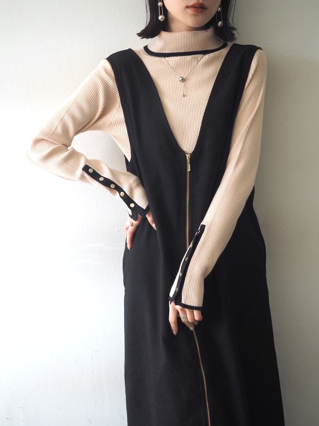 2WAY zip design dress/Black