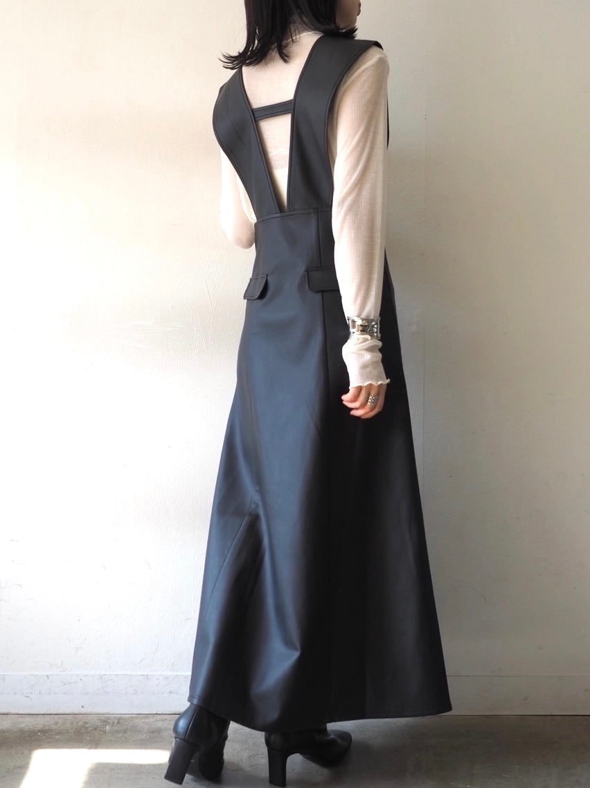 [Pre-order] Leather jumper skirt/black