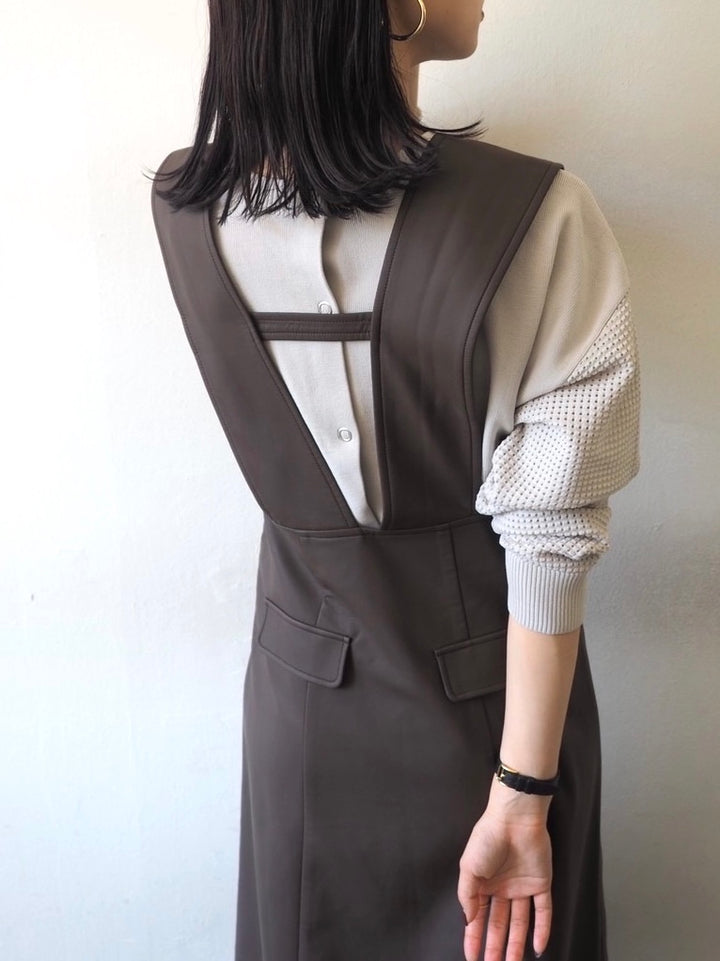 [Pre-order] Leather jumper skirt/brown